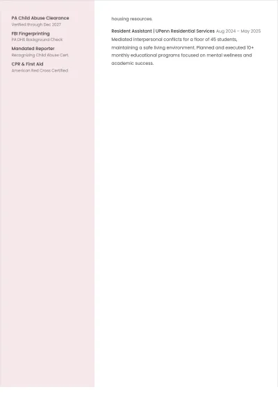 Free Social Work Internship ATS Resume Template, AI Resume Builder
