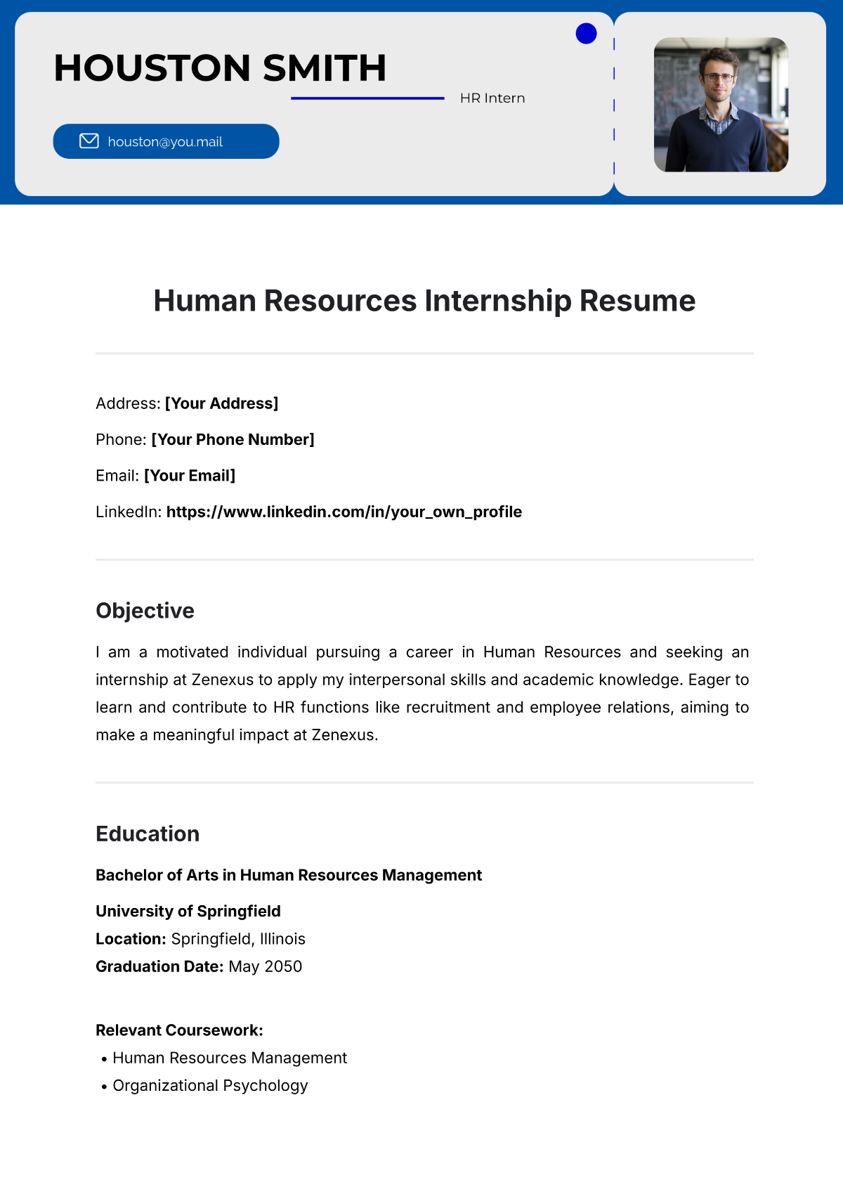 Human Resources Internship Resume Template - Edit Online & Download