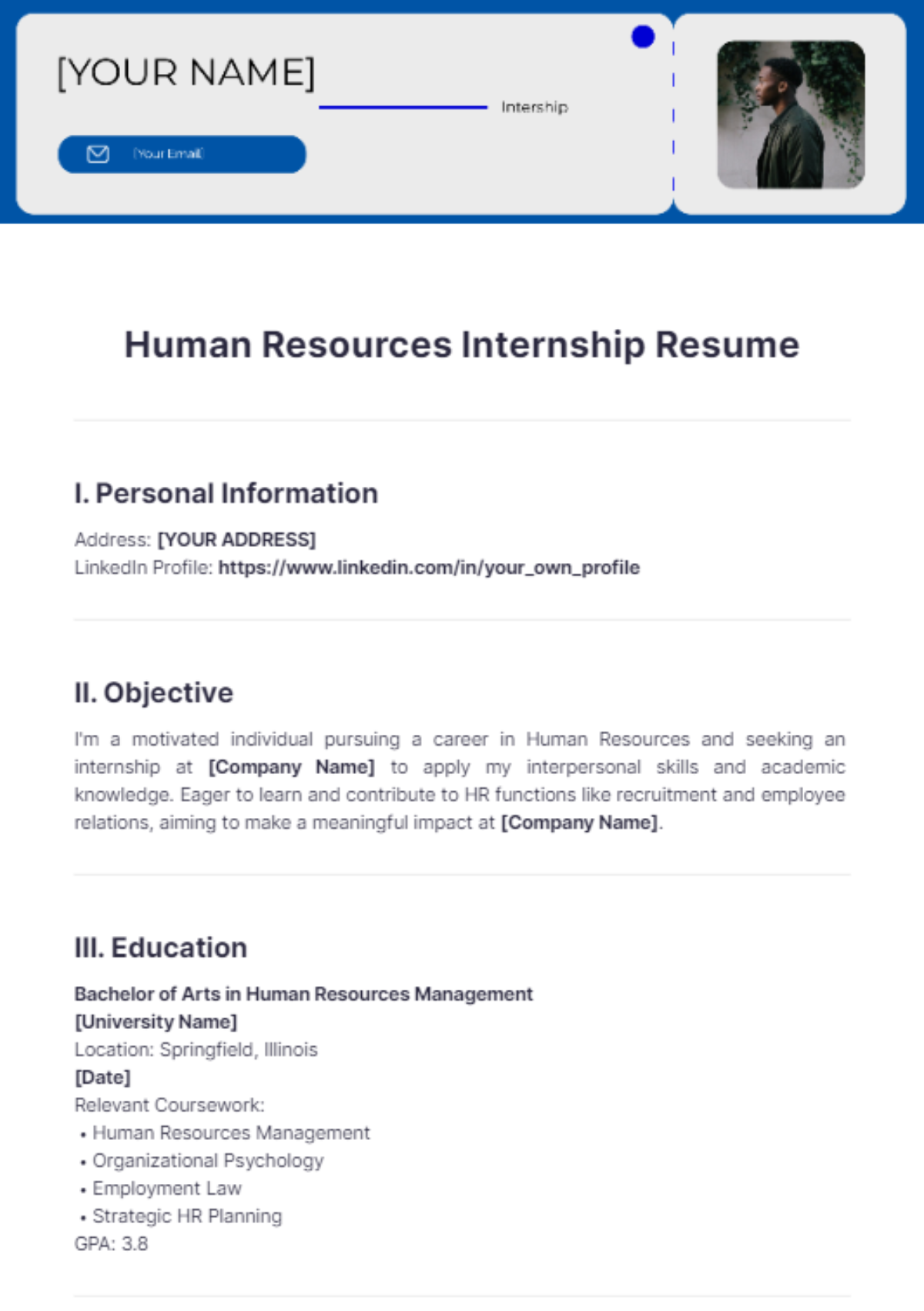 Human Resources Internship Resume - Edit Online & Download