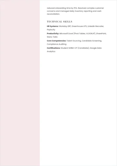 Free Human Resources Internship ATS Resume Template, AI Resume Builder