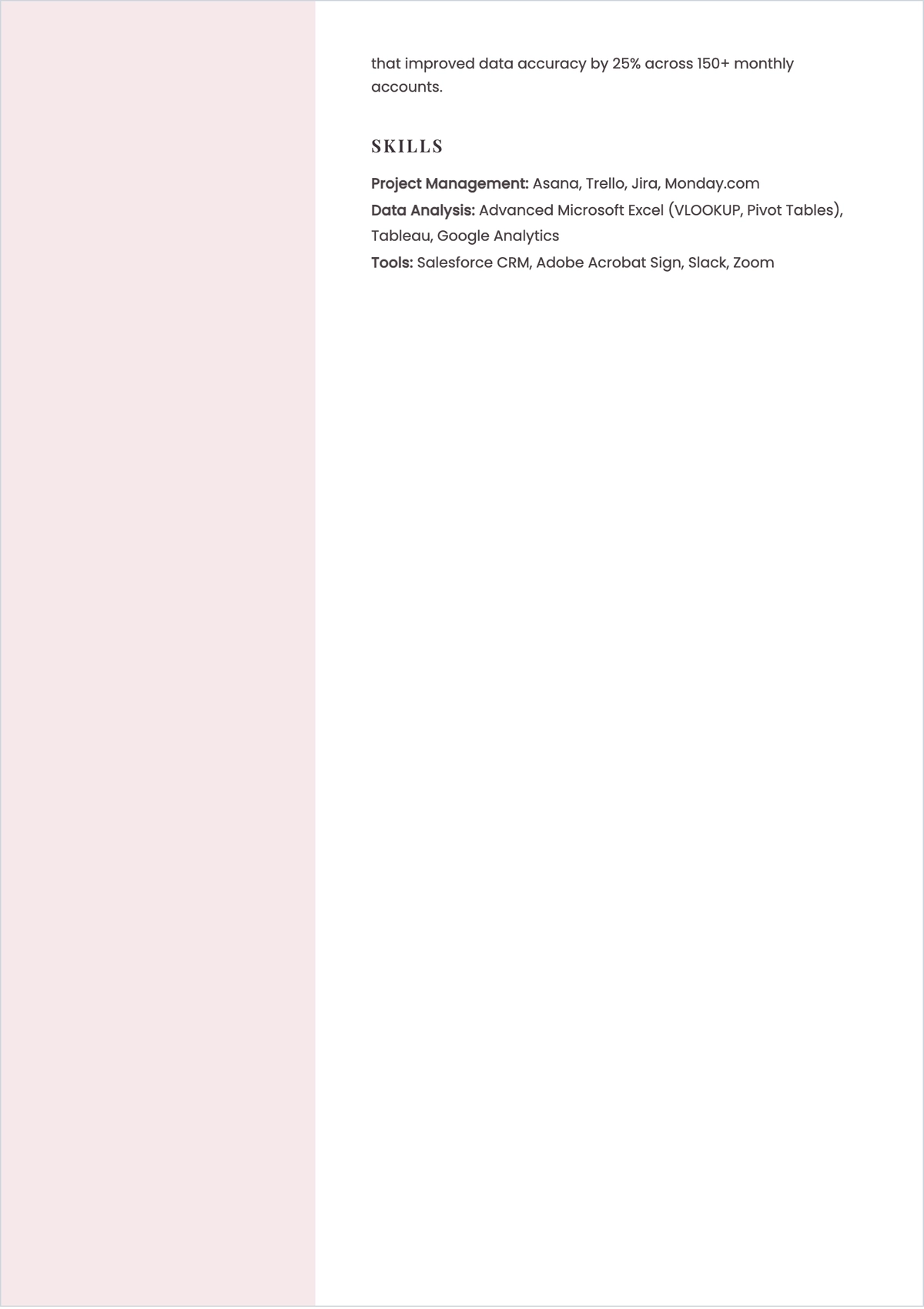 Free Business Administration Internship ATS Resume Template