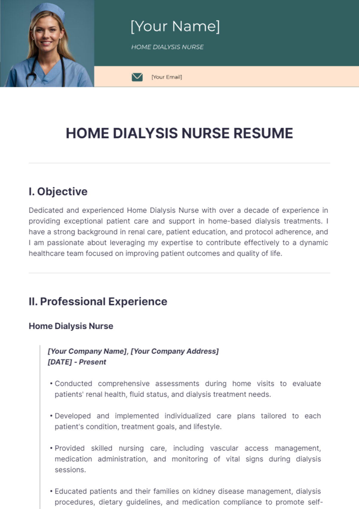 Free Home Dialysis Nurse Resume Template - Edit Online & Download ...