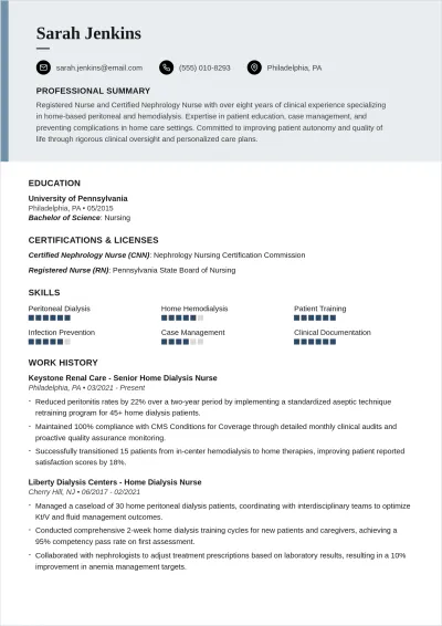 Free Home Dialysis Nurse ATS Resume Template, AI Resume Builder