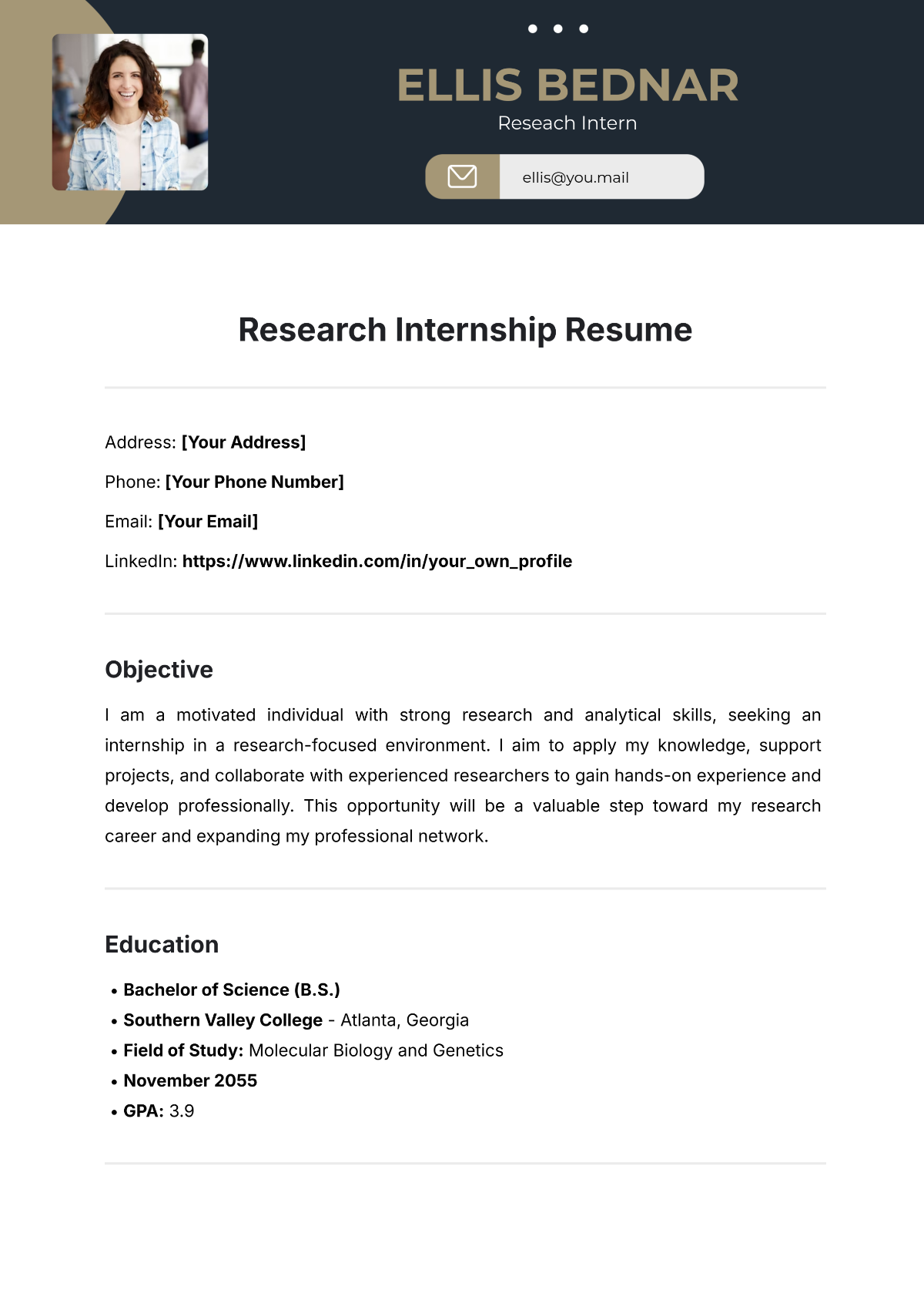 Research Internship Resume Template - Edit Online & Download