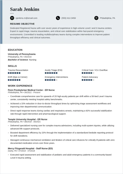Free ER Nurse ATS Resume Template, AI Resume Builder