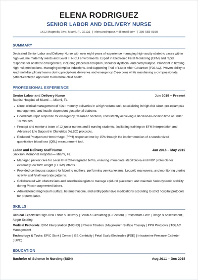 Free Labor And Delivery Nurse ATS Resume Template, AI Resume Builder