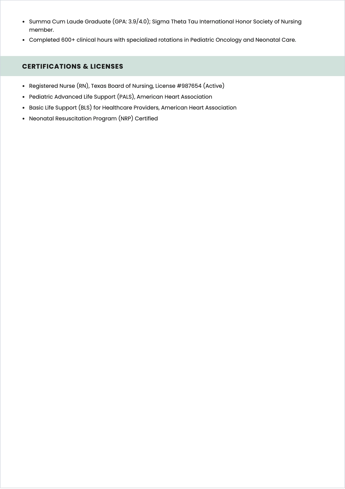 Free Pediatric Nurse ATS Resume Template, AI Resume Builder