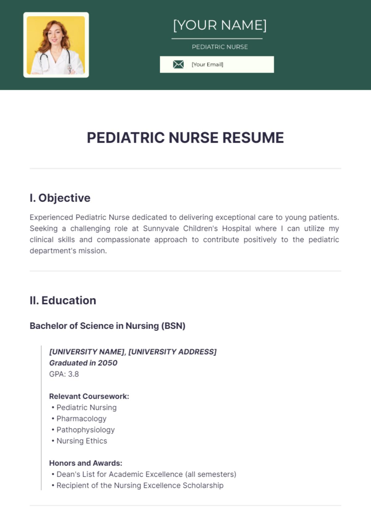 Pediatric Nurse Resume - Edit Online & Download