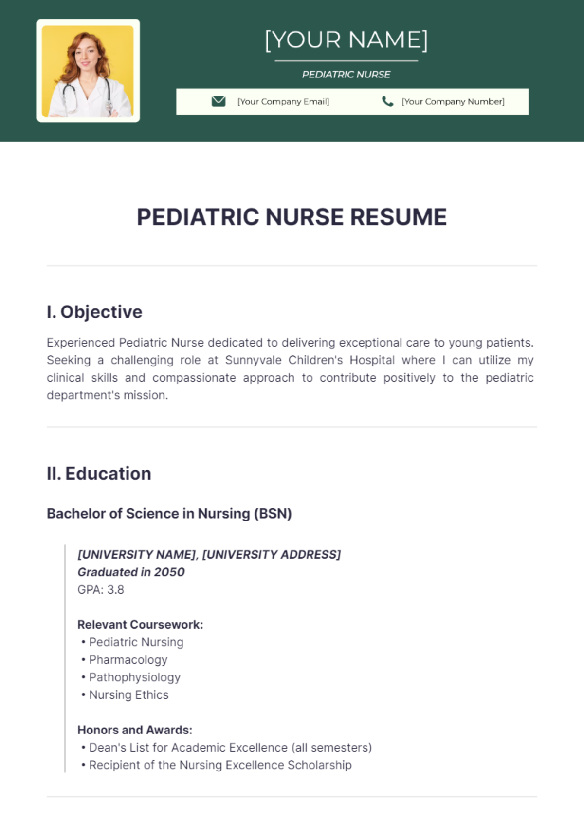 Pediatric Nurse Resume - Edit Online & Download Example | Template.net