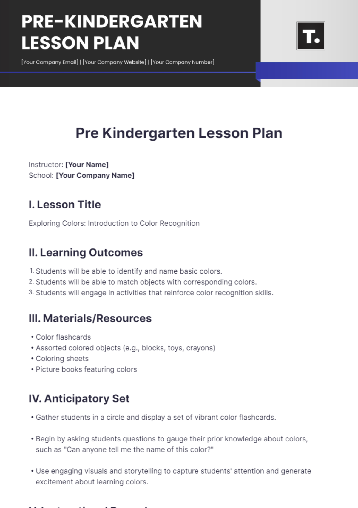 Pre Kindergarten Lesson Plan Template - Edit Online & Download