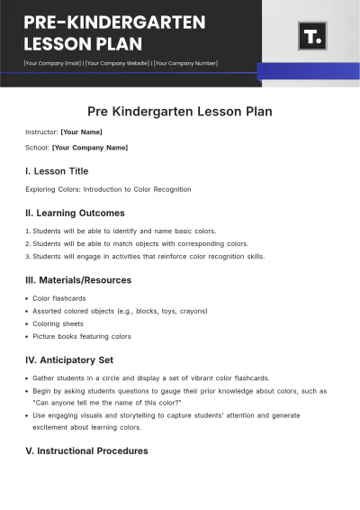 Free Pre Kindergarten Lesson Plan Template to Edit Online
