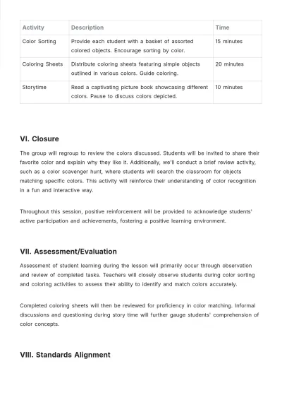Free Pre Kindergarten Lesson Plan Template to Edit Online