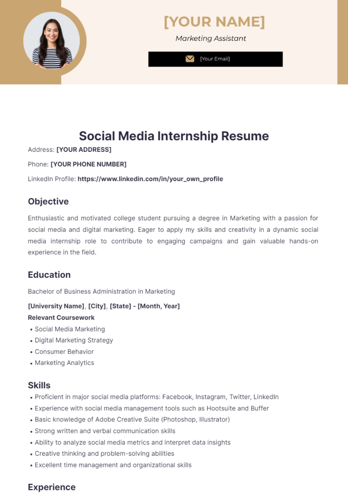 Social Media Internship Resume - Edit Online & Download