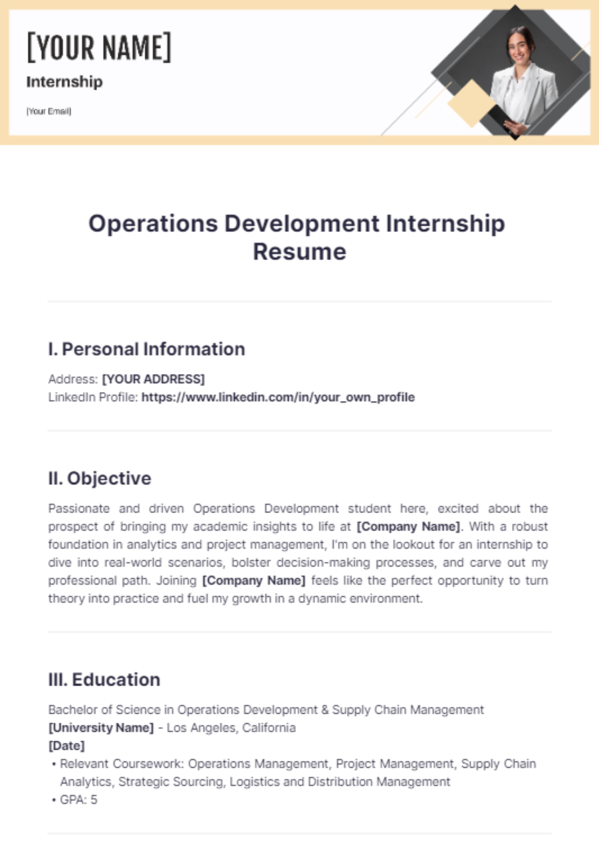 Operations Development Internship Resume - Edit Online & Download