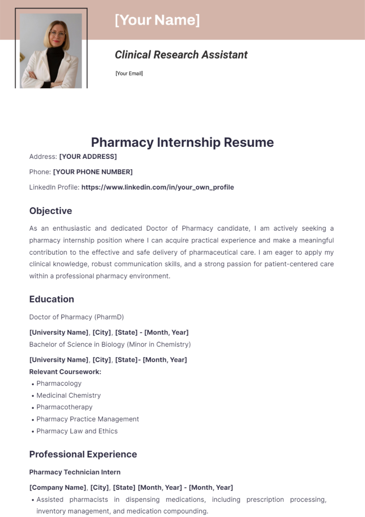 Pharmacy Internship Resume - Edit Online & Download