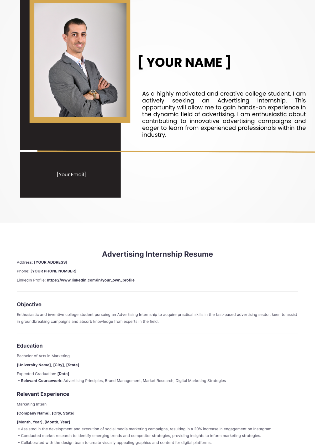 Advertising Internship Resume - Edit Online & Download