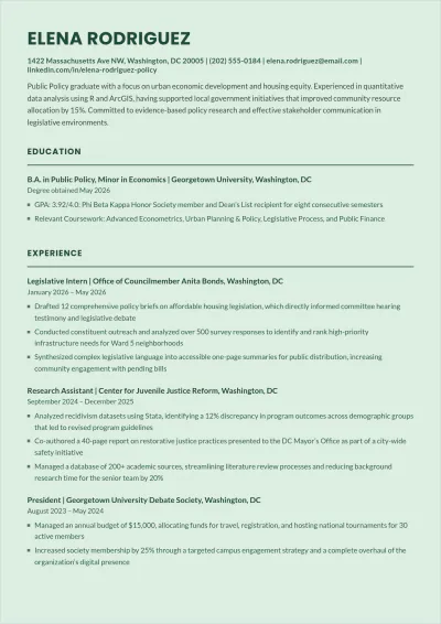 Free Assistant Policy Internship ATS Resume Template