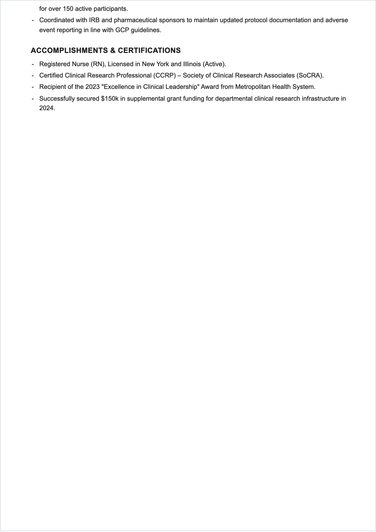 Free Clinical Operations Nurse ATS Resume Template, AI Resume Builder