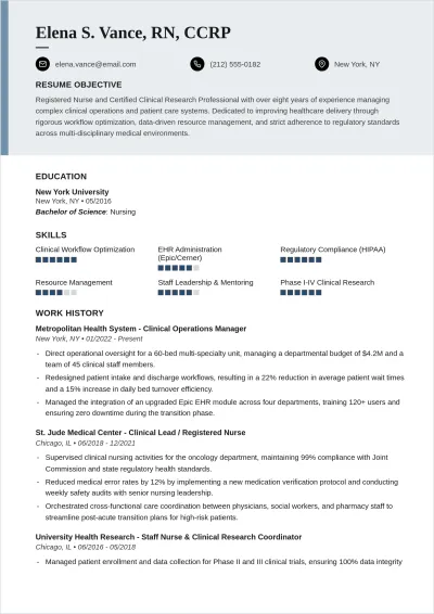 Free Clinical Operations Nurse ATS Resume Template, AI Resume Builder
