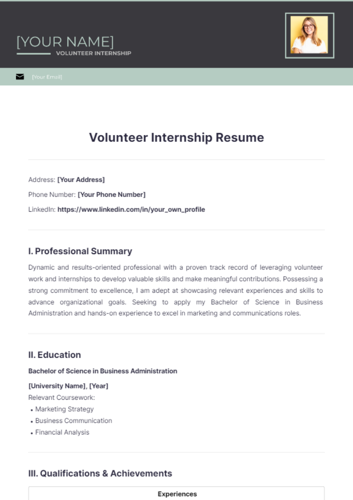 Volunteer Internship Resume - Edit Online & Download