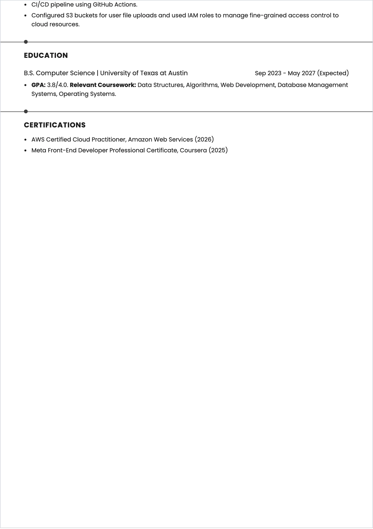 Free Full Stack Developer Internship ATS Resume Template
