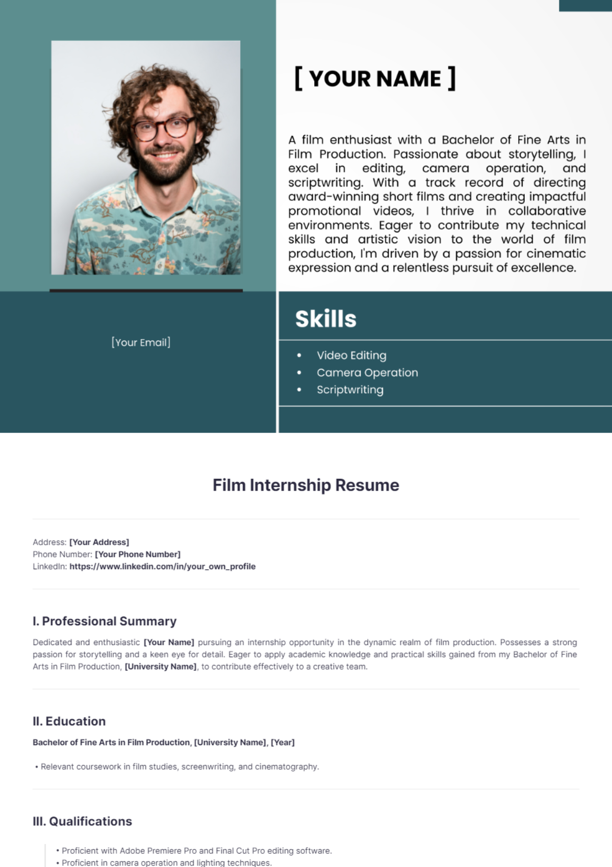 Film Internship Resume - Edit Online & Download