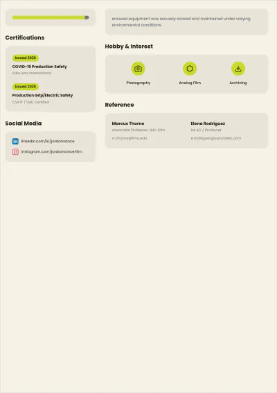 Free Film Internship ATS Resume Template, AI Resume Builder
