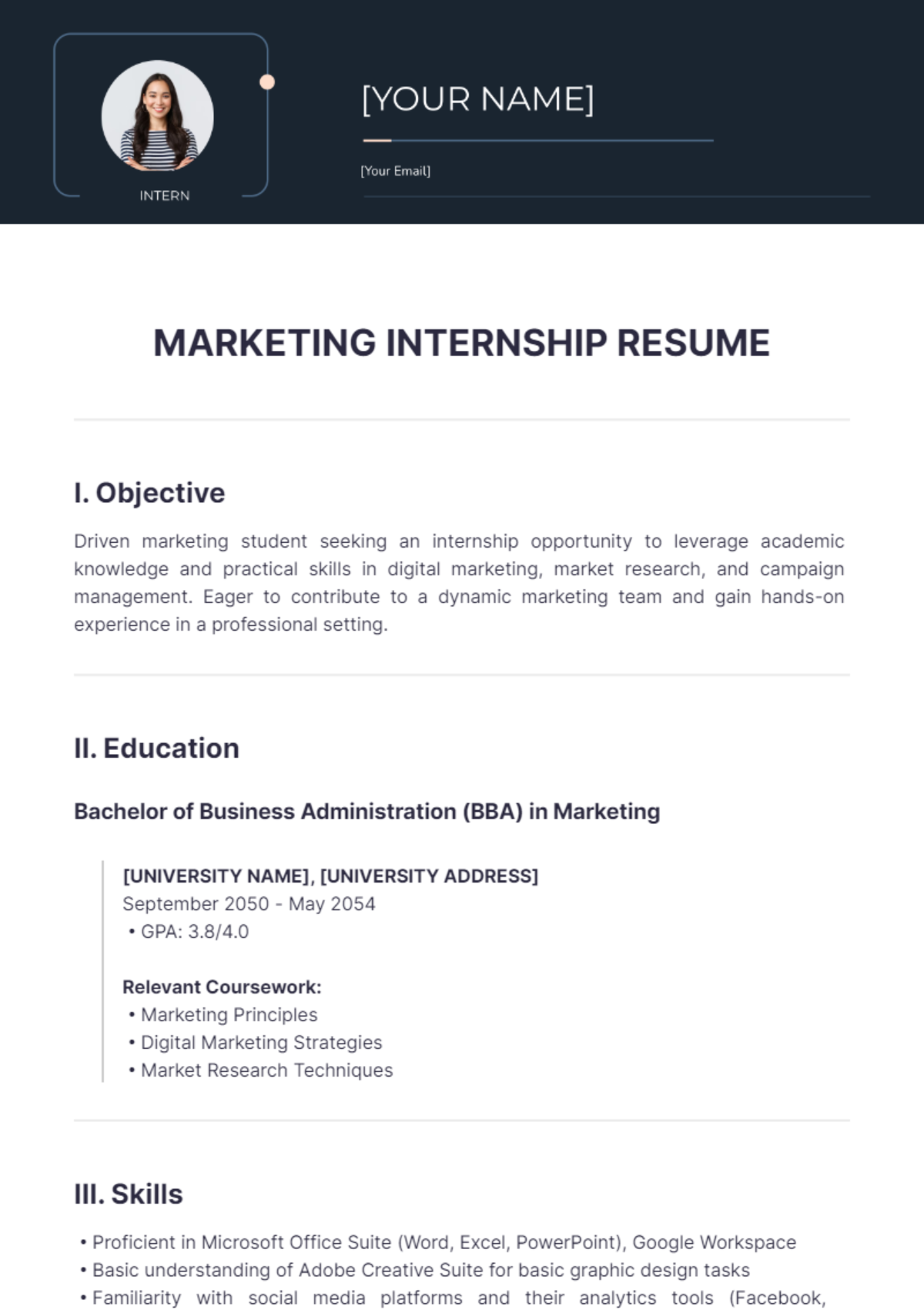 Marketing Internship Resume - Edit Online & Download