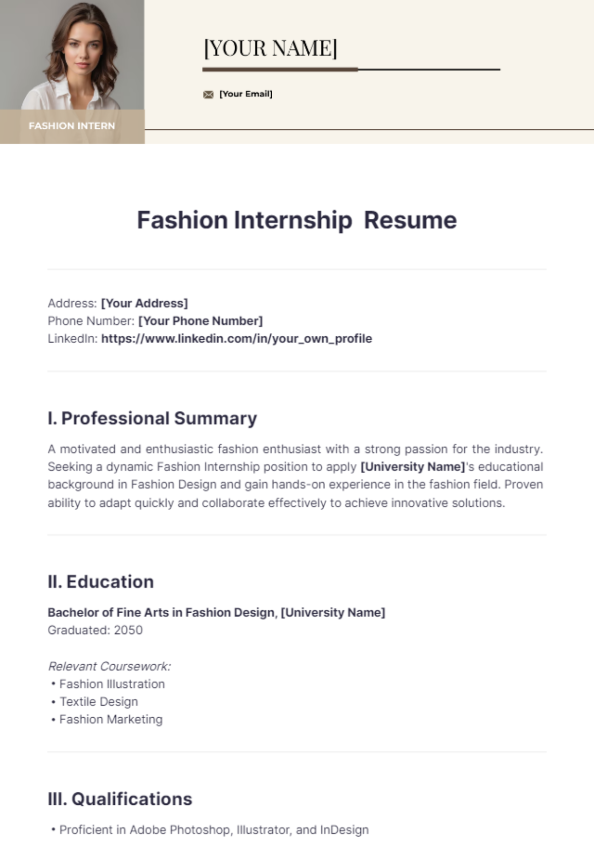 Fashion Internship Resume - Edit Online & Download