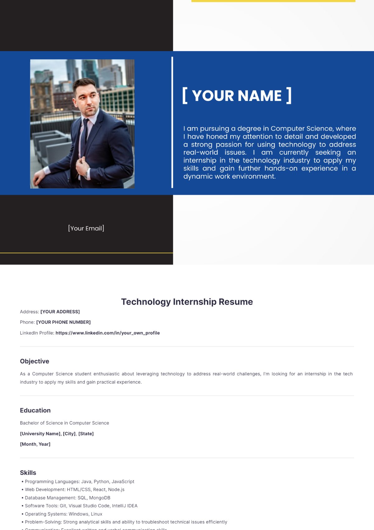 Technology Internship Resume - Edit Online & Download