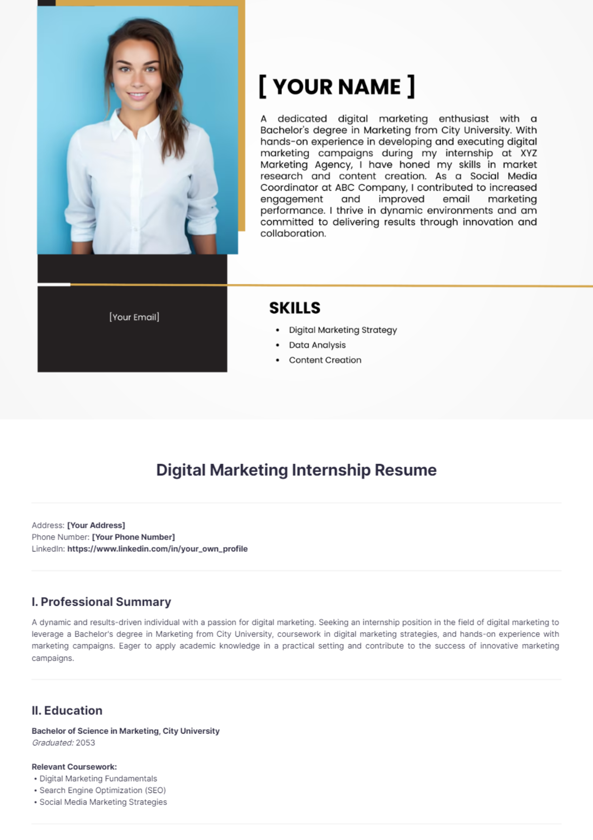 Digital Marketing Internship Resume - Edit Online & Download