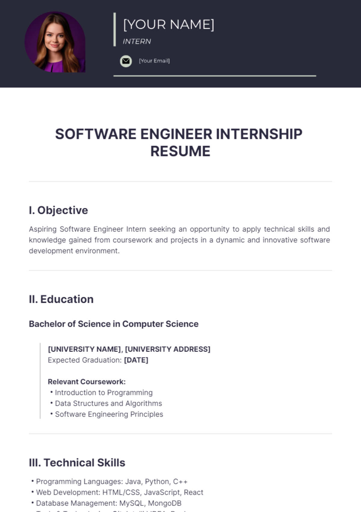 Software Engineer Internship Resume - Edit Online & Download