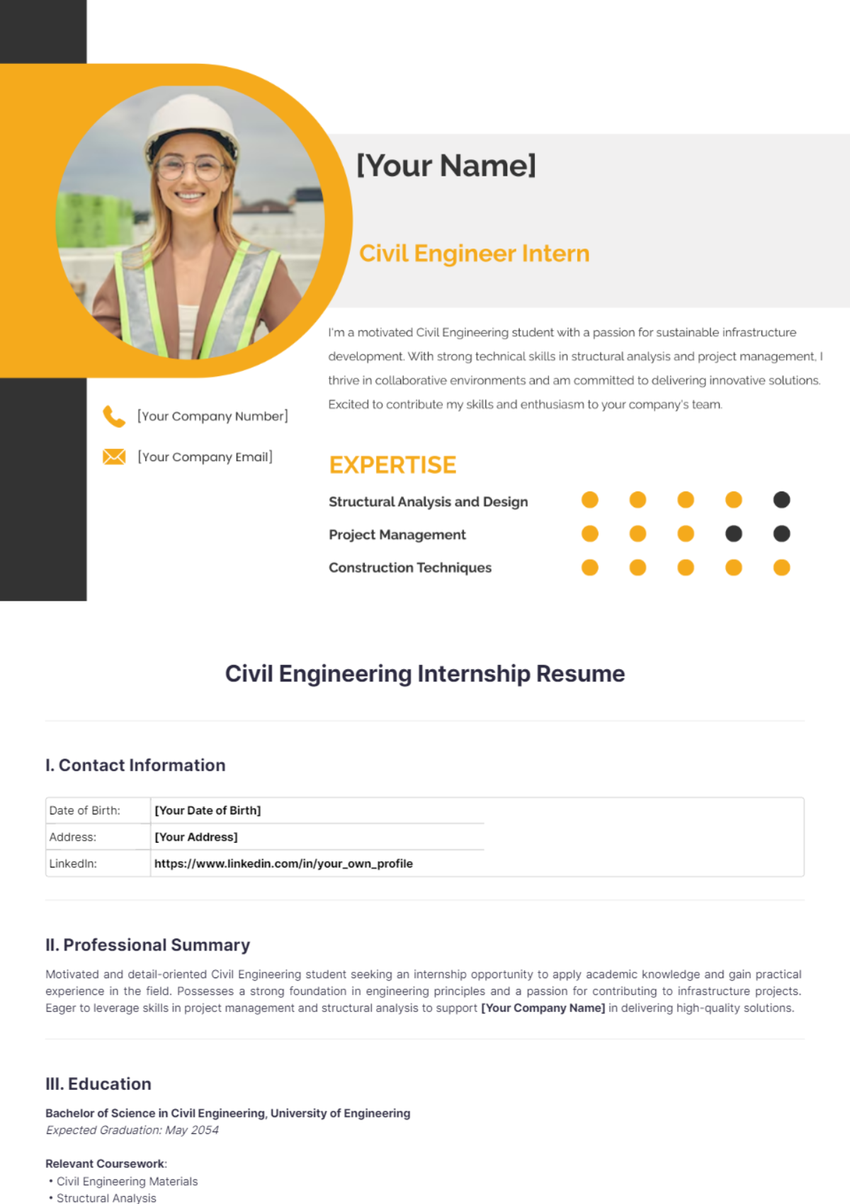 Civil Engineering Internship Resume - Edit Online & Download Example ...