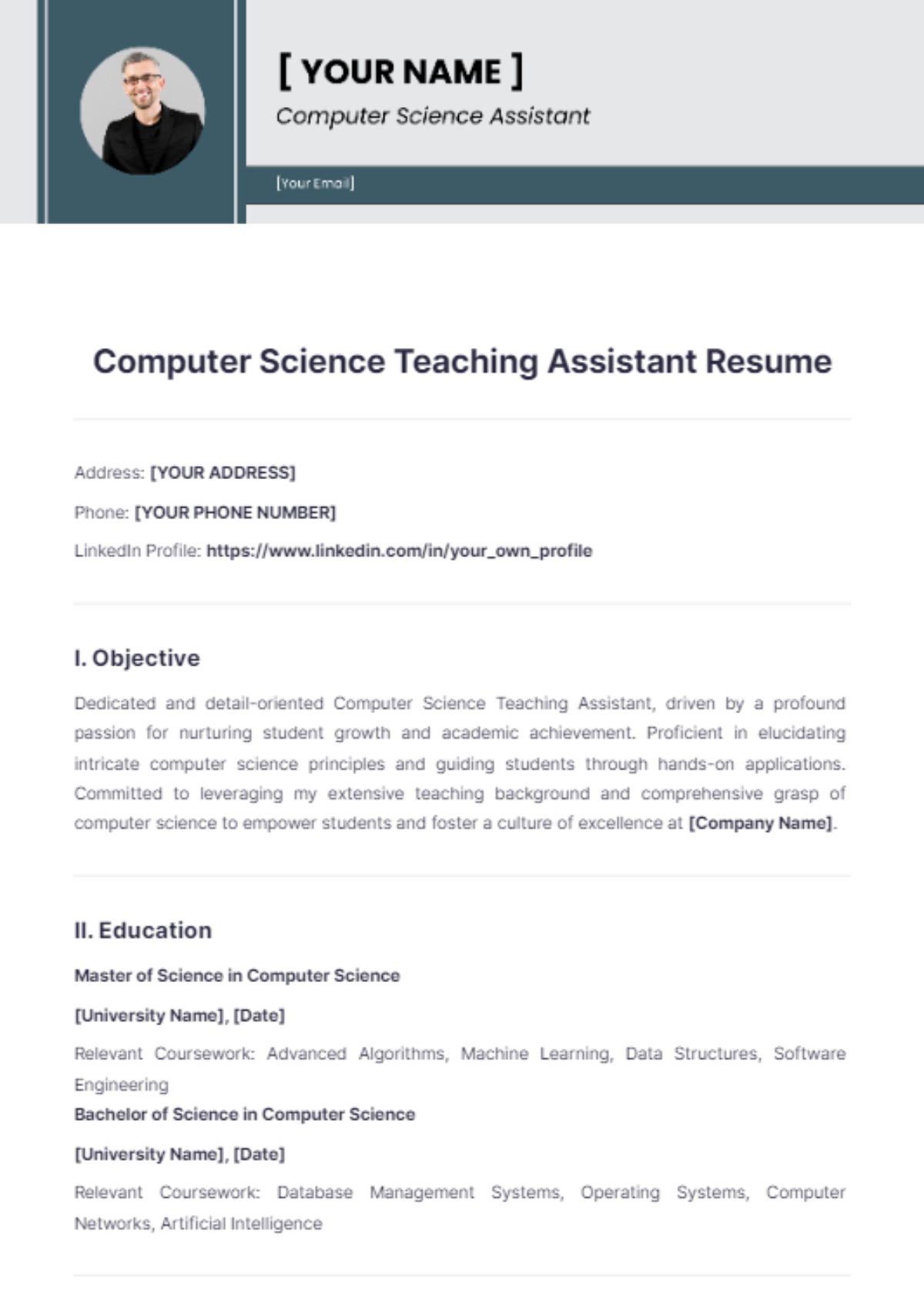 Computer Science Teaching Assistant Resume - Edit Online & Download