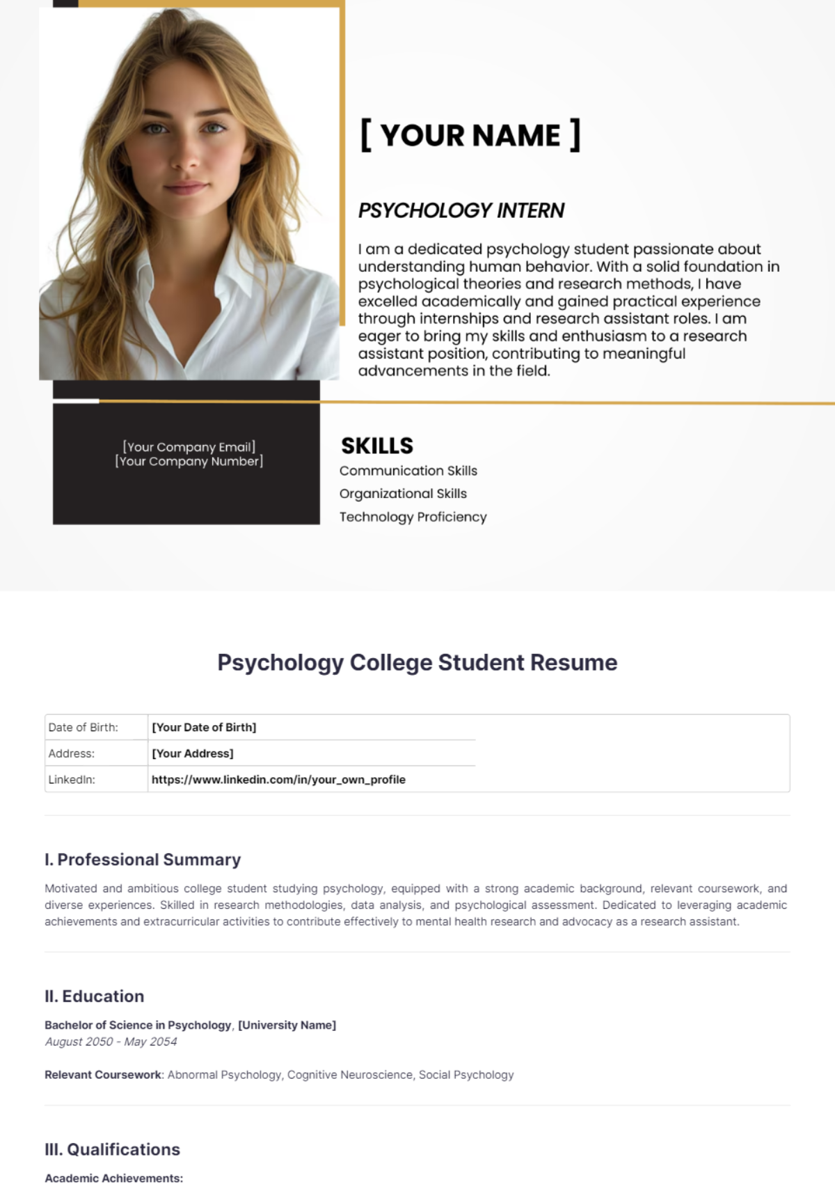 Psychology College Student Resume - Edit Online & Download Example ...