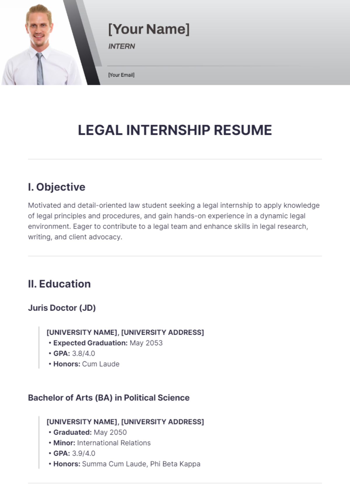 Legal Internship Resume - Edit Online & Download