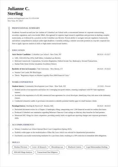 Free Legal Internship ATS Resume Template, AI Resume Builder