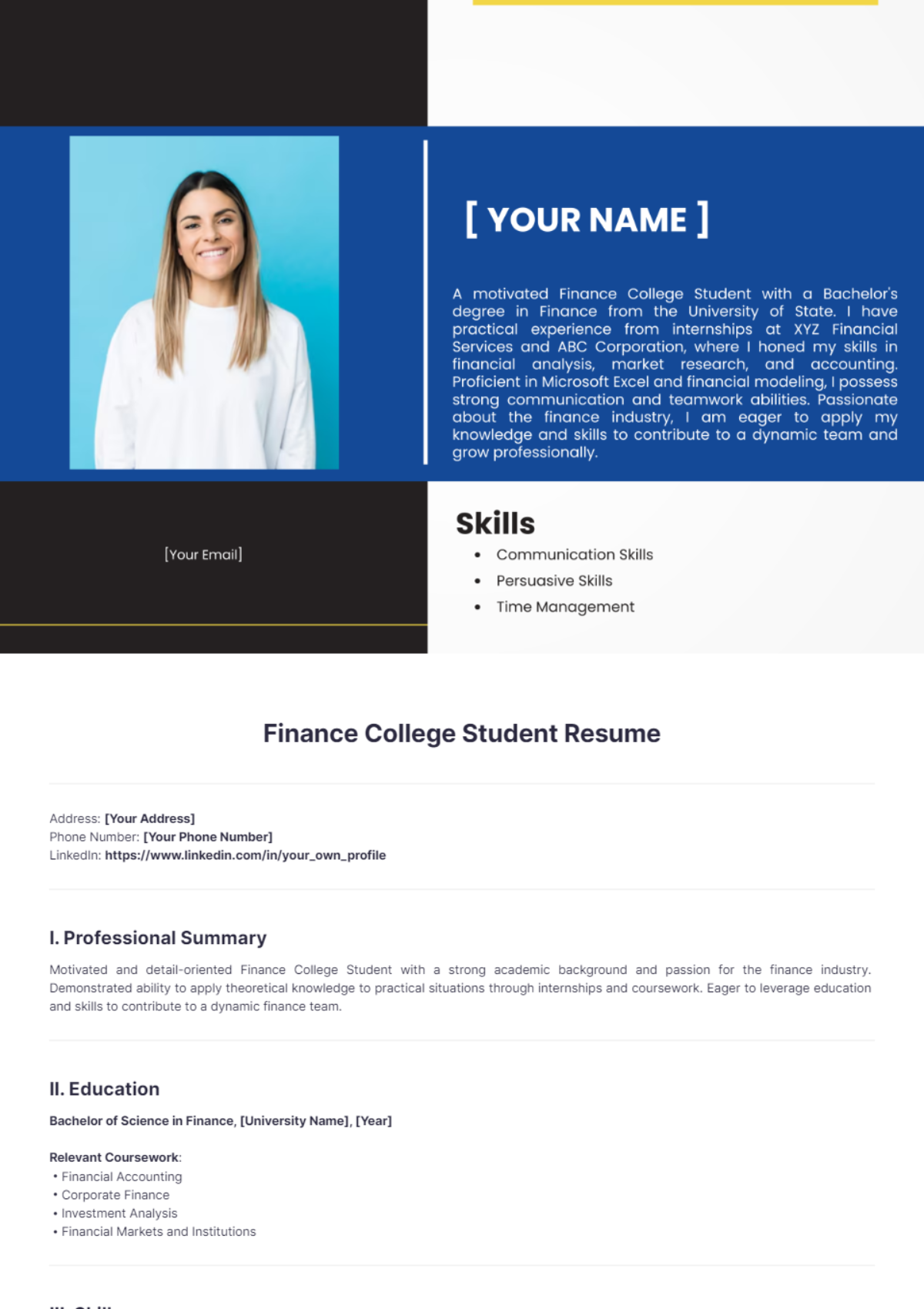 Finance College Student Resume - Edit Online & Download