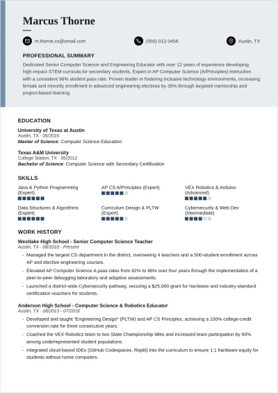 Free Computer Science & Engineering Teacher ATS Resume Template