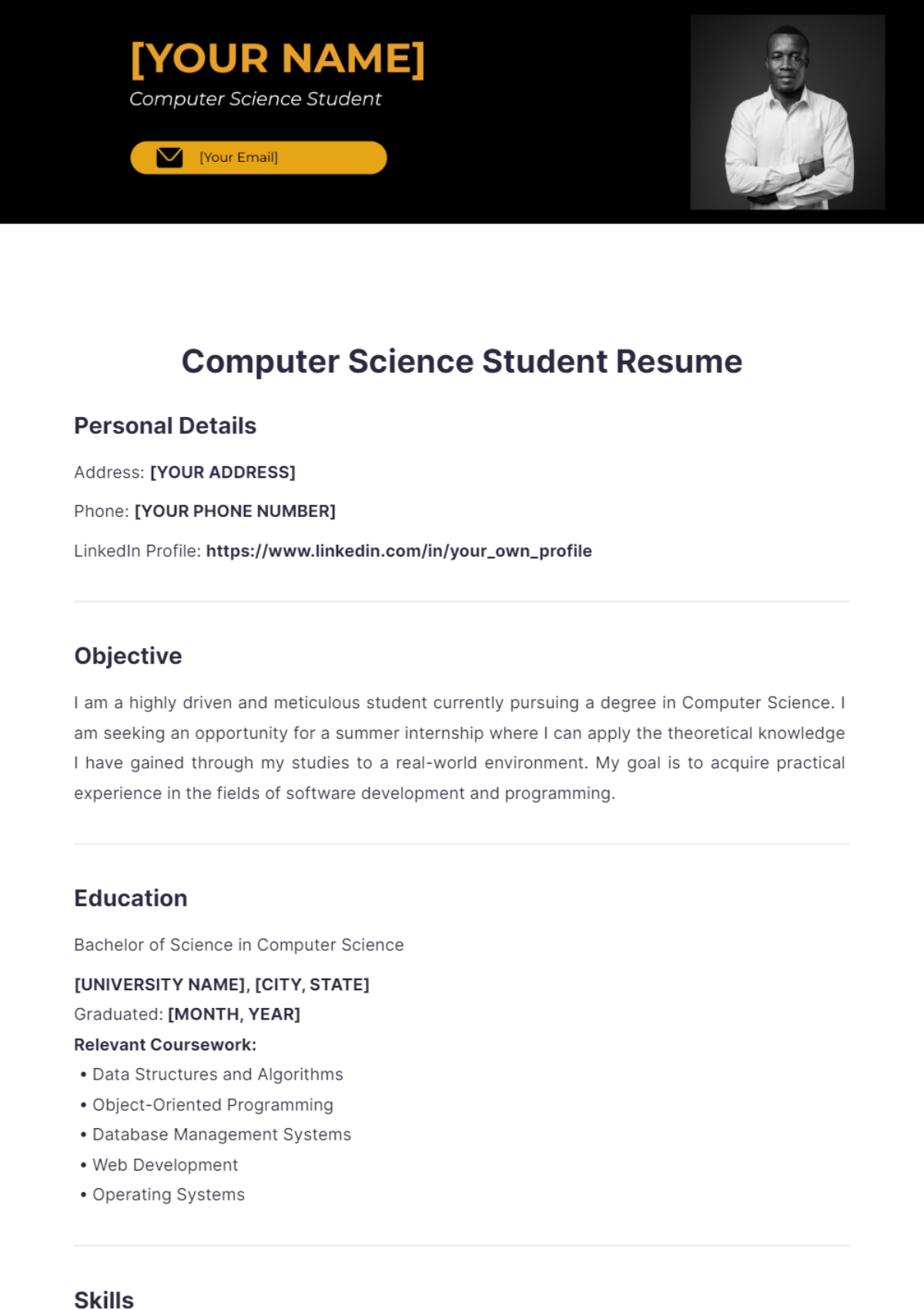 Computer Science Student Resume - Edit Online & Download