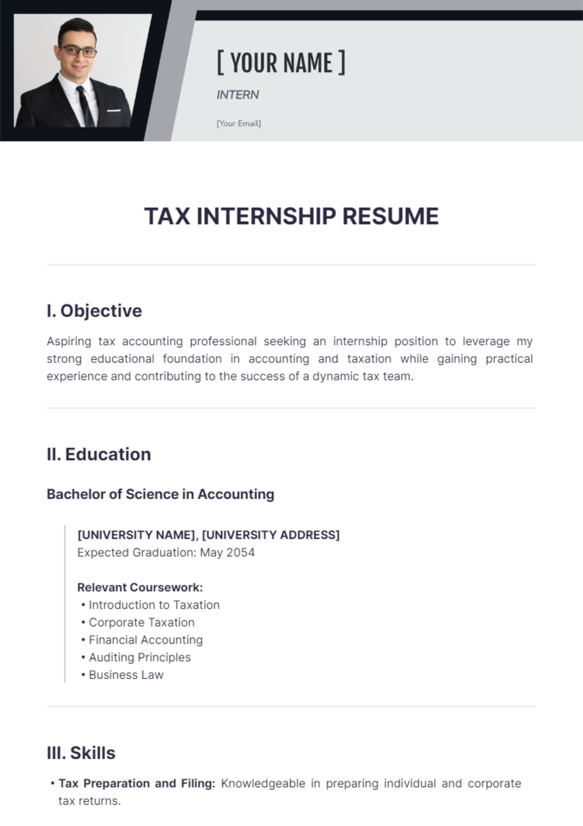 Tax Internship Resume - Edit Online & Download