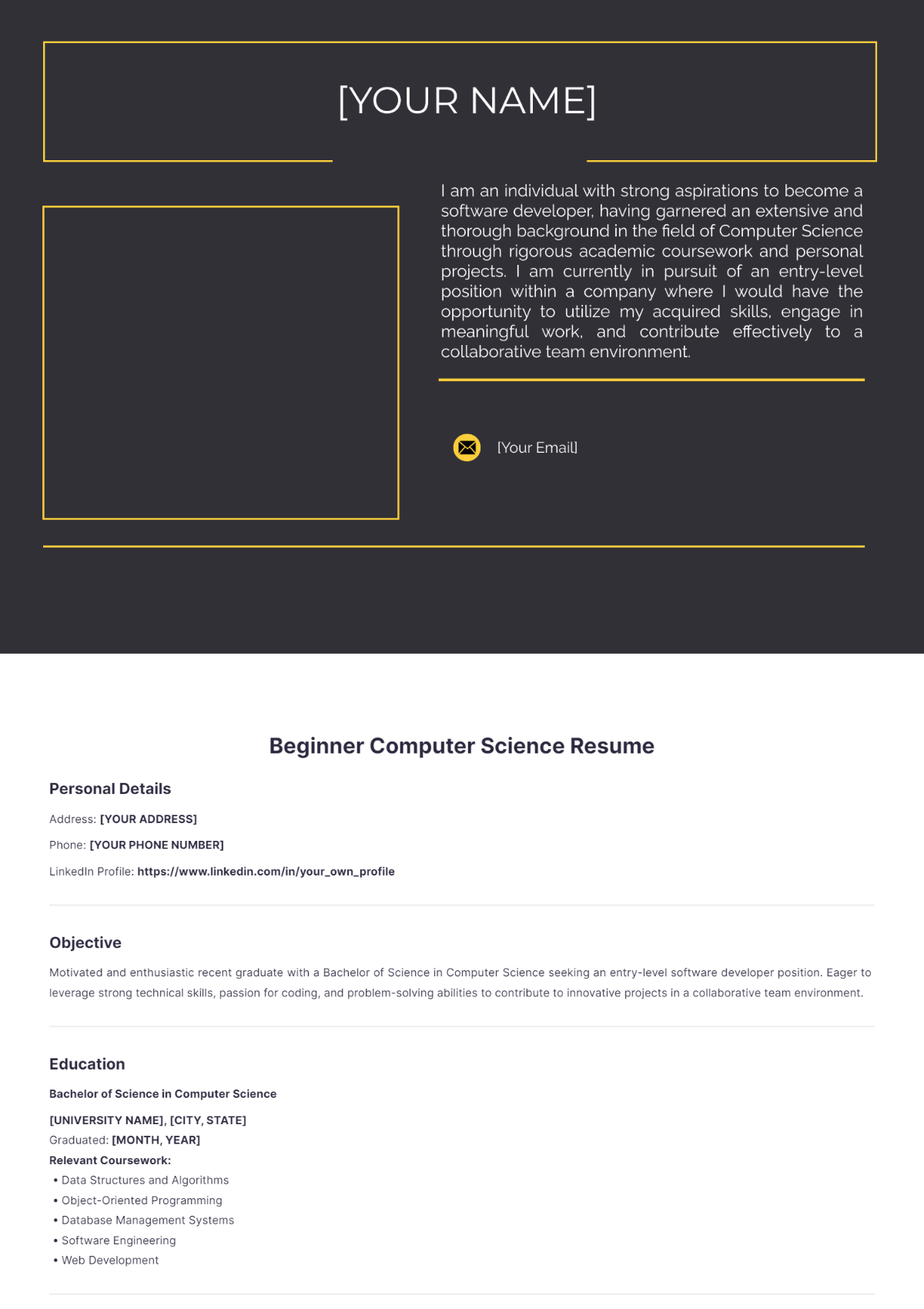 Beginner Computer Science Resume - Edit Online & Download