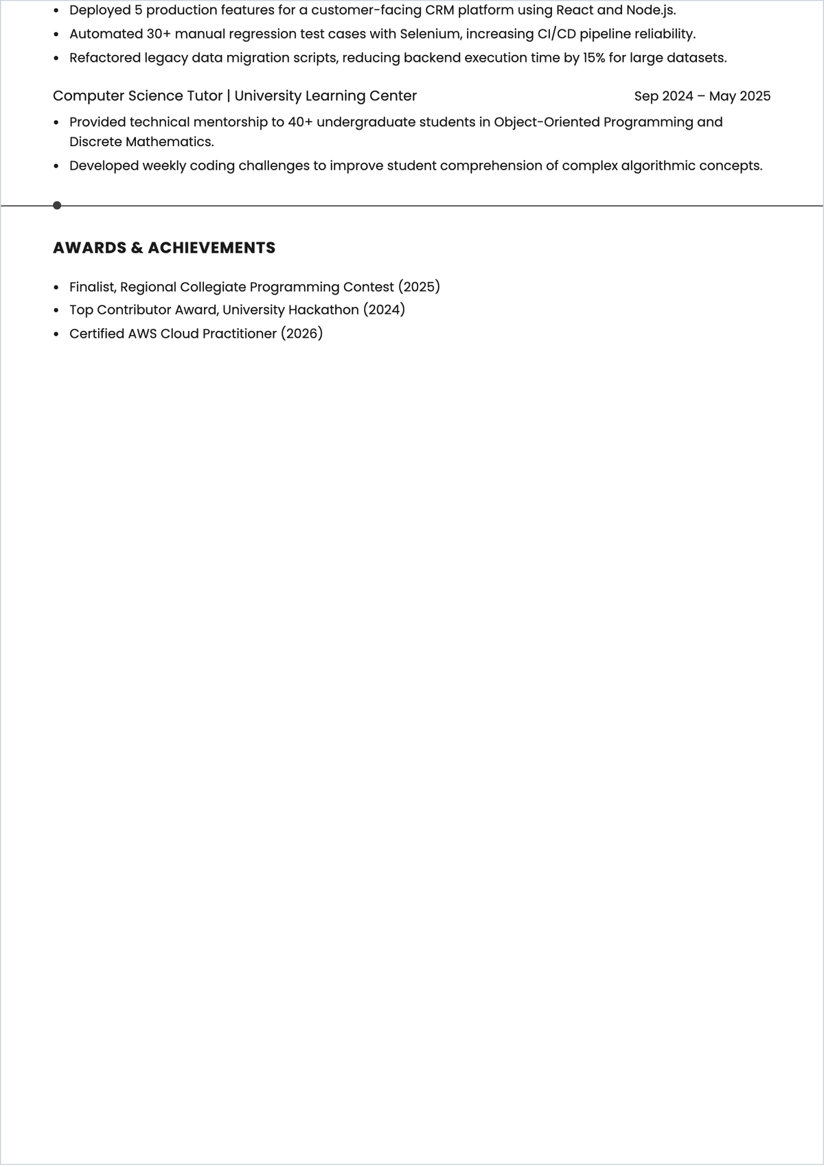 Free Entry-Level Computer Science ATS Resume Template