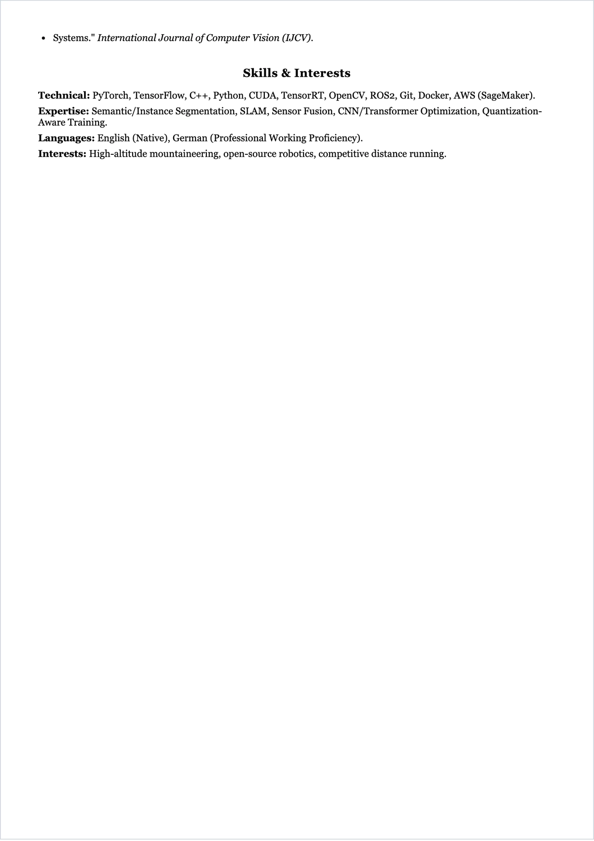 Free Senior Computer Vision Scientist ATS Resume Template