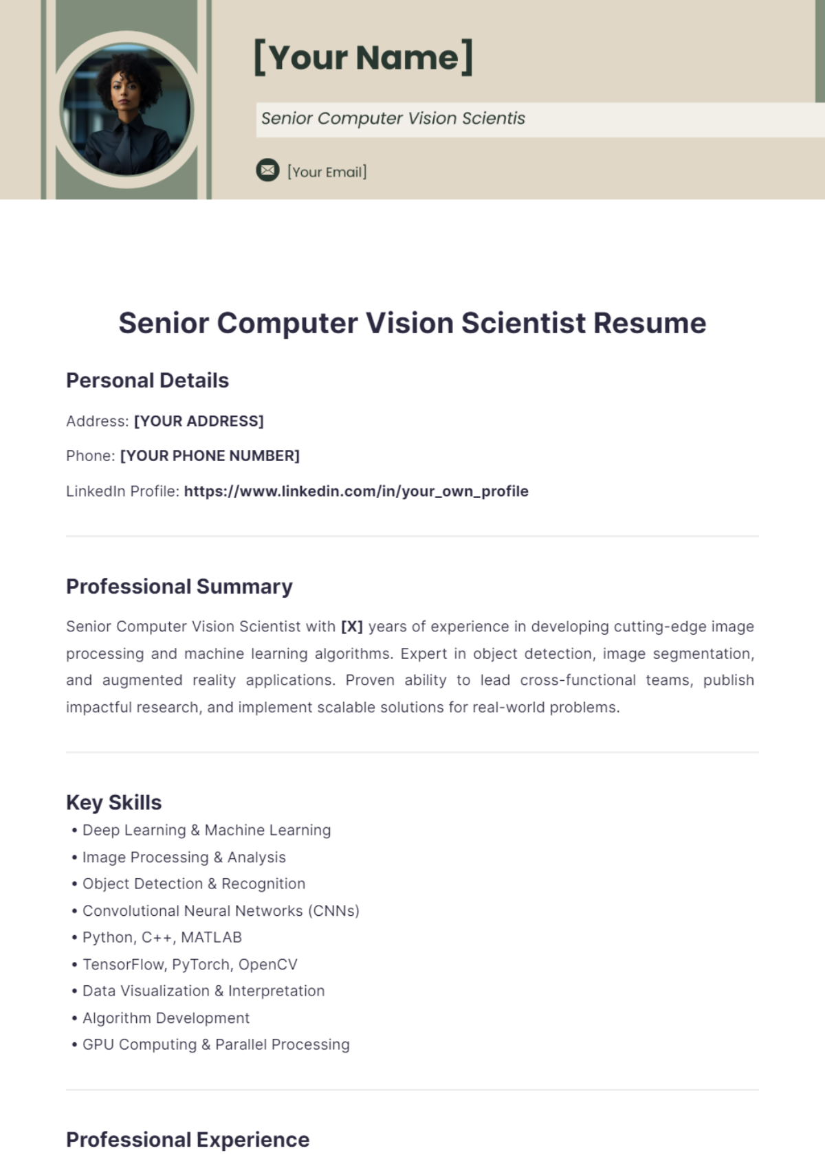 Senior Computer Vision Scientist Resume - Edit Online & Download