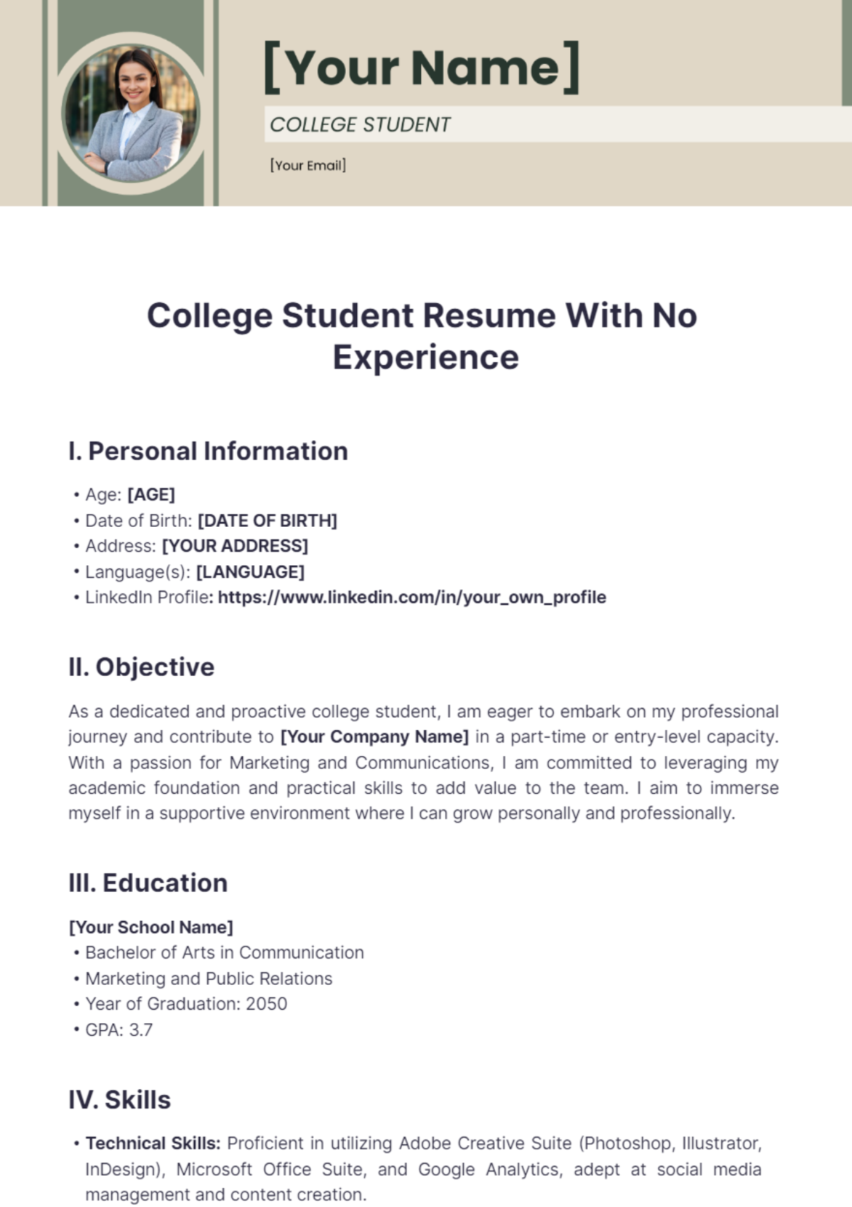 College Student Resume With No Experience - Edit Online & Download