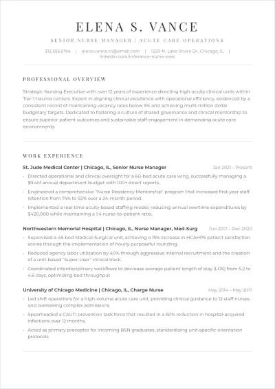 Free Nurse Manager ATS Resume Template, AI Resume Builder