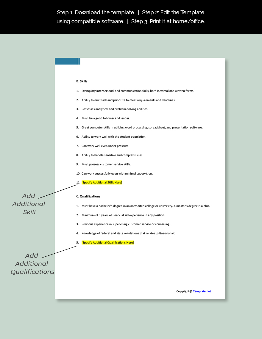 Assistant Director Of Financial Aid Job Ad And Description Template Download In Word Google 