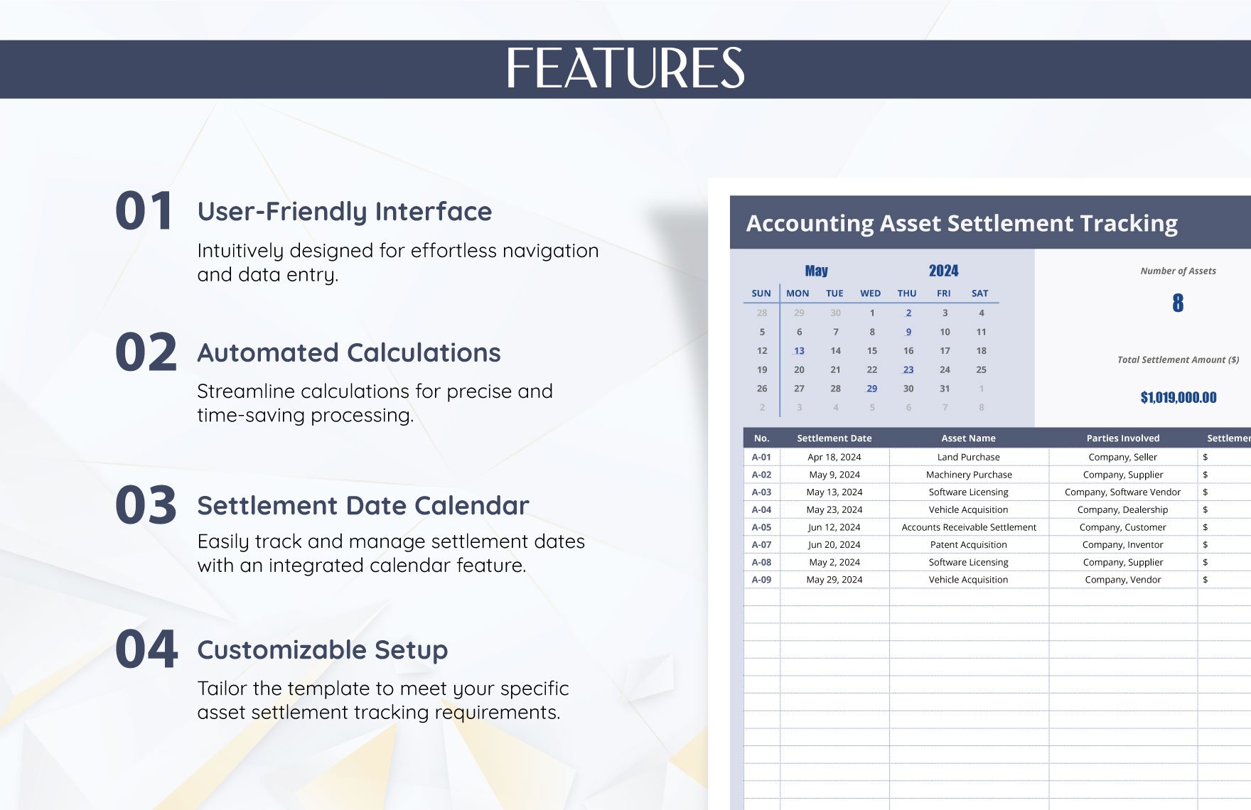 Accounting Asset Settlement Tracking Template