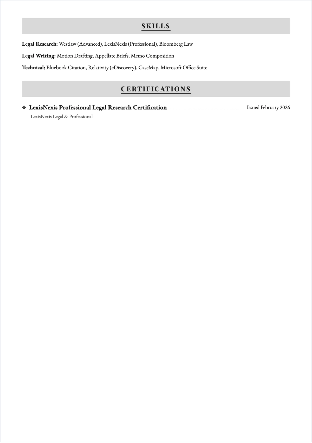 Free Law College Student ATS Resume Template, AI Resume Builder